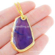 China wholesale alibaba express jewelry gold edge natural stone agate pendant necklace